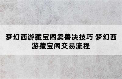 梦幻西游藏宝阁卖兽决技巧 梦幻西游藏宝阁交易流程